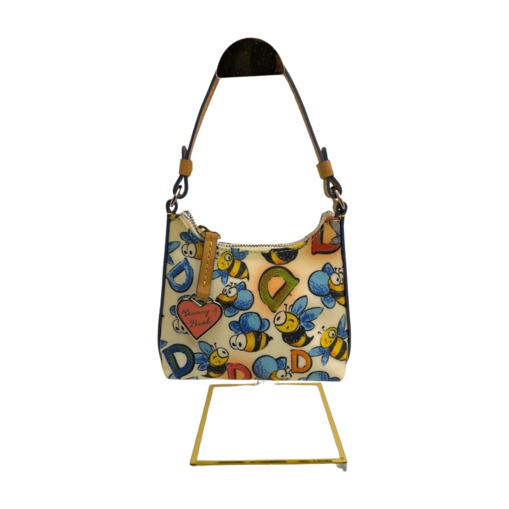 Dooney & Bourke Vintage Bee Print Mini Handbag Rainbow Zipper Pink Heart Charm - Picture 1 of 13
